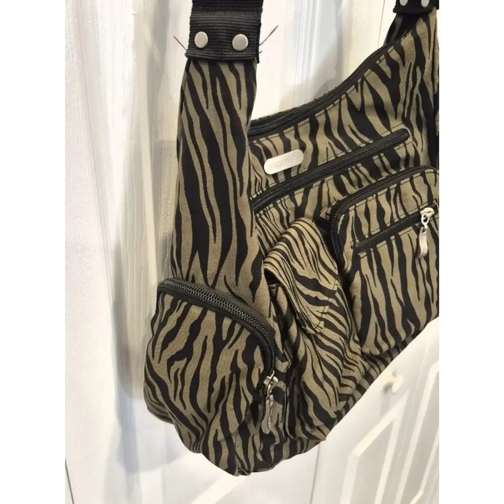 Baggallini Everywhere Zebra Print Bag Crossbody Travel Purse Nylon Multi-Pocket